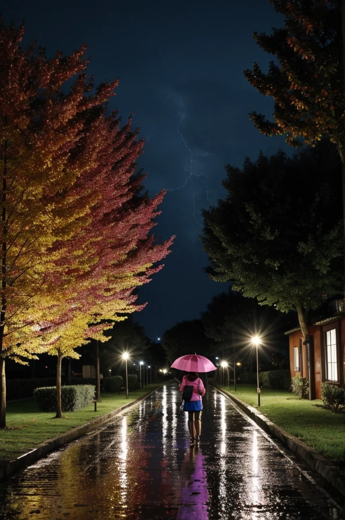 Una manzana morada caminando sobre la lluvia
