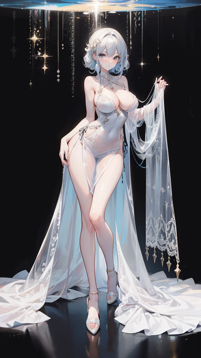 Sexy transparent colonial dress, Perfect body,Clear , Well-defined clavicle, Surrealism, lifelike, detailed,