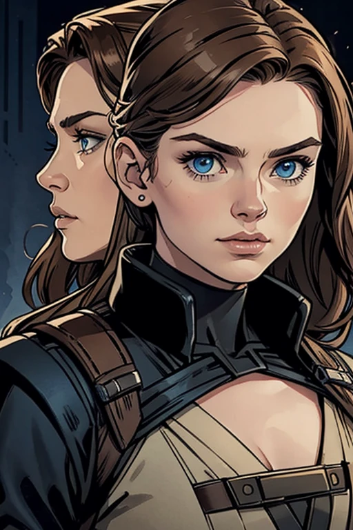 Anakin Skywalker and a senator identical to Natalie Dormer in Star Wars but the senator has brown hair and blue eyes, son esposos