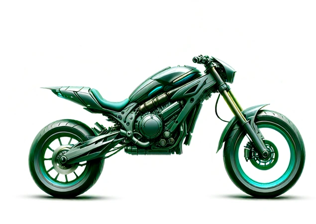 Motocicleta estilo cyberpunk, colorido em preto e neon, featuring intricate and complex mechanical structures with shiny parts. fundo simples, Lighting style: Street lighting. Palavras extravagantes: poderoso, lustroso, futurista, Throne Lightcyls, Chassi de metal exposto,