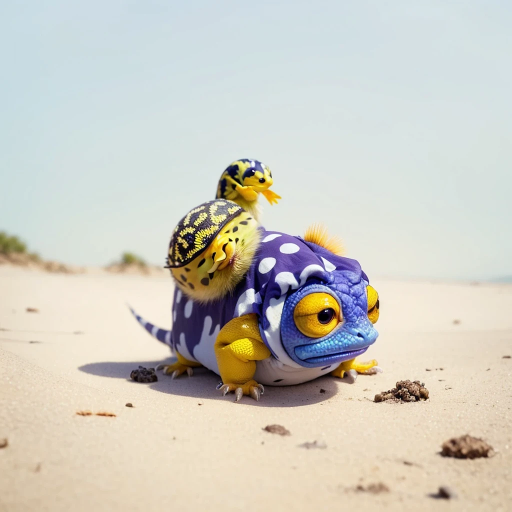 Small Animals, pufferfish mixed with House lizard, has white and purple stripes on its body, Grassroots, no background, (has beard), ((no eyes))
