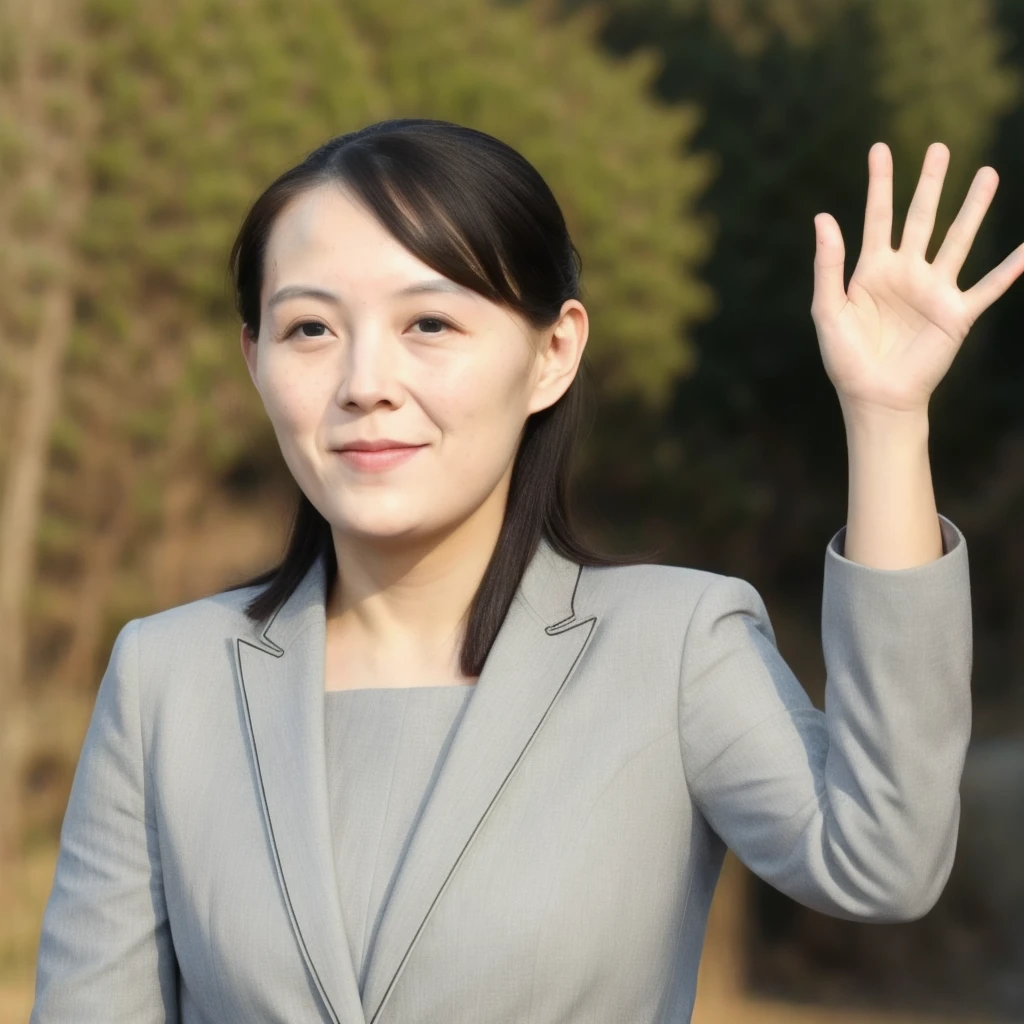1girl, kimyojong, naked, nude, topless, waving to her people in pyongyang
