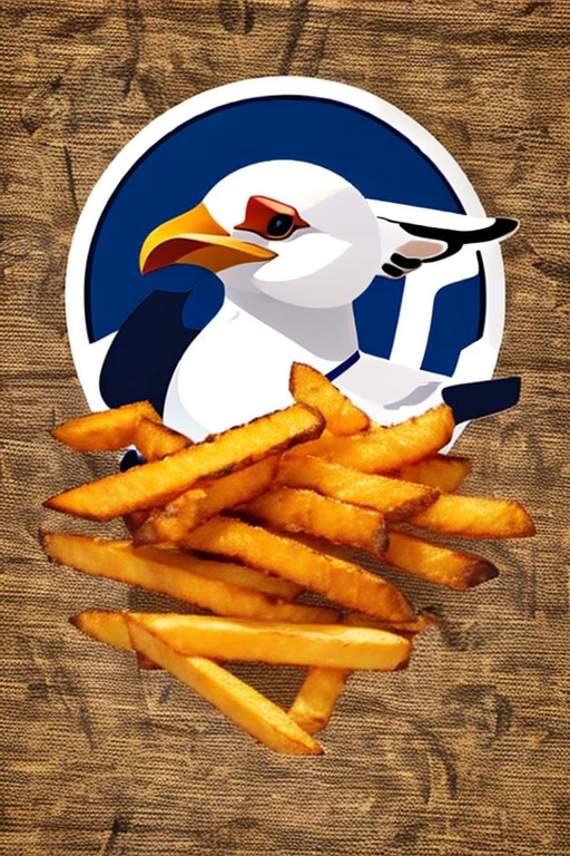 ((emblem)), logo, (symbol mark), Sketch, art, (((Seagull))), (((french fries))), colorful, contrast, detail, Movement, free, nature, food, appetite