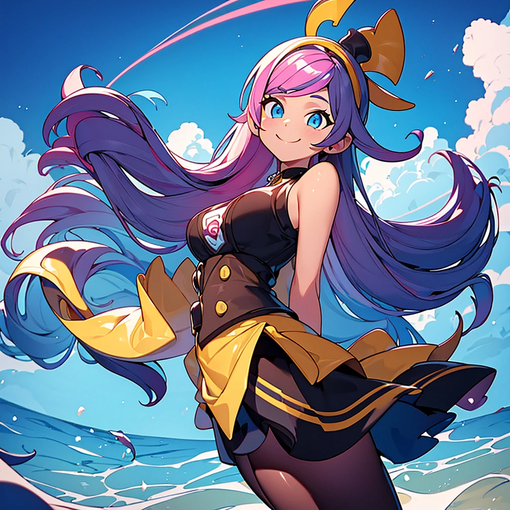 Une femme, 25 ans, mangas, cheveux longs, cheveux multicolores, beaucoup de Détails, dresseuse de pokemon