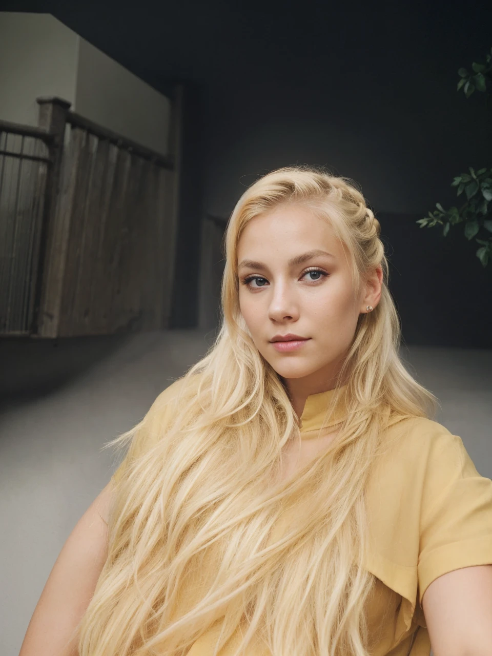 an eye contact of a blond with bun hair and dark theme