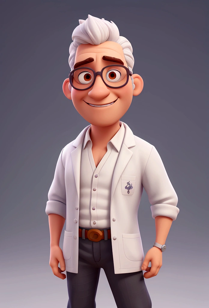 Cartoon character of a man with white glasses and a lab coat, Holding medicine, animation character, Caractere estilizado, animation style rendering, 3D estilizado, Arnold Maya render, 3 d render stylized, toon render keyshot, Personagem 3D, Personagem 3D, 3d rendering stylized, 3 d character render, personagem de desenho animado, Personagem de close up, Pose de personagem, (Estilo Pixar) (master part:1.2) (Bokeh) (best quality) (pele detalhada) (textura detalhada) (8k) (argila) (Cinematic lighting) (sharp focus
