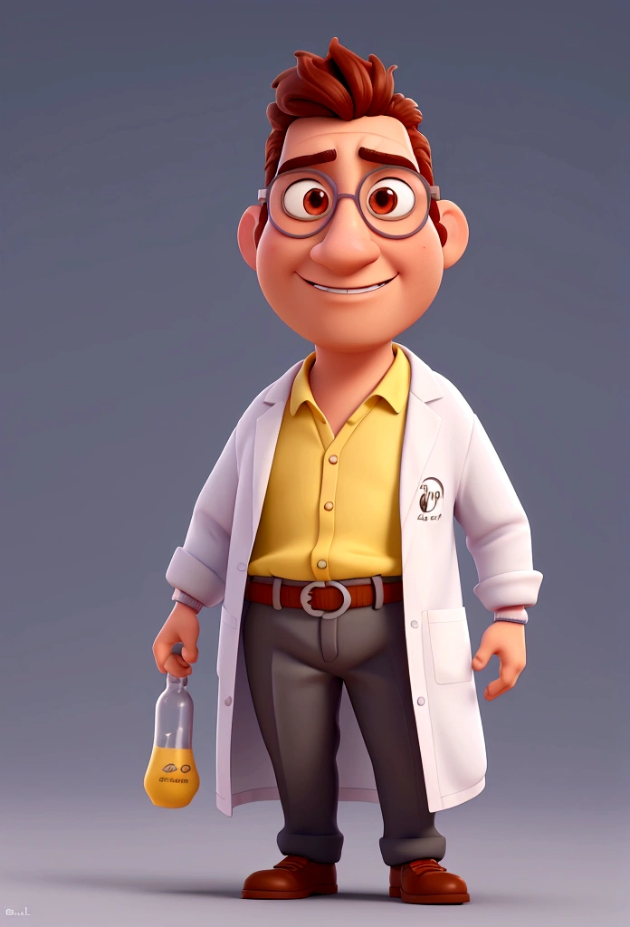 Cartoon character of a man with white glasses and a lab coat, Holding medicine, animation character, Caractere estilizado, animation style rendering, 3D estilizado, Arnold Maya render, 3 d render stylized, toon render keyshot, Personagem 3D, Personagem 3D, 3d rendering stylized, 3 d character render, personagem de desenho animado, Personagem de close up, Pose de personagem,  (Estilo Pixar) (master part:1.2) (Bokeh) (best quality) (pele detalhada) (textura detalhada) (8k) (argila) (Cinematic lighting) (sharp focus