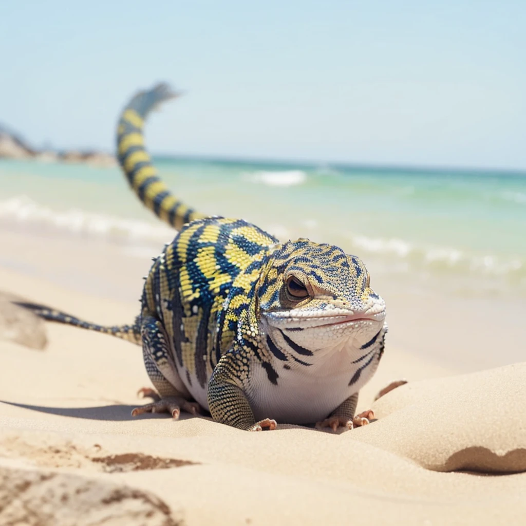 Small Animals, pufferfish mixed with House lizard, has white and red stripes on its body, Grassroots, no background, (has beard), ((no eyes))