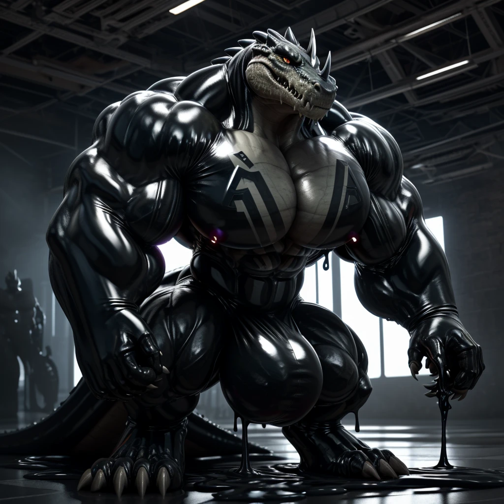 solo, male, , , , (hyper pecs:1.2), (long thick thighs:1.5), standing, indoor,,(,,(,solo,very hyper muscles:1.3)((, Huge bulge:1.3)))(corruption)), black glowing liquid,(((liquid_latex, , rubber:1.2),,black latex,goo transformation,(gooey)()(l),unreal engine,perfect light,detailed, photorealistic, 4k, hd, , , , good anatomy, , (), ,, high quality, best quality, concept art, photorealistic, Crocodile