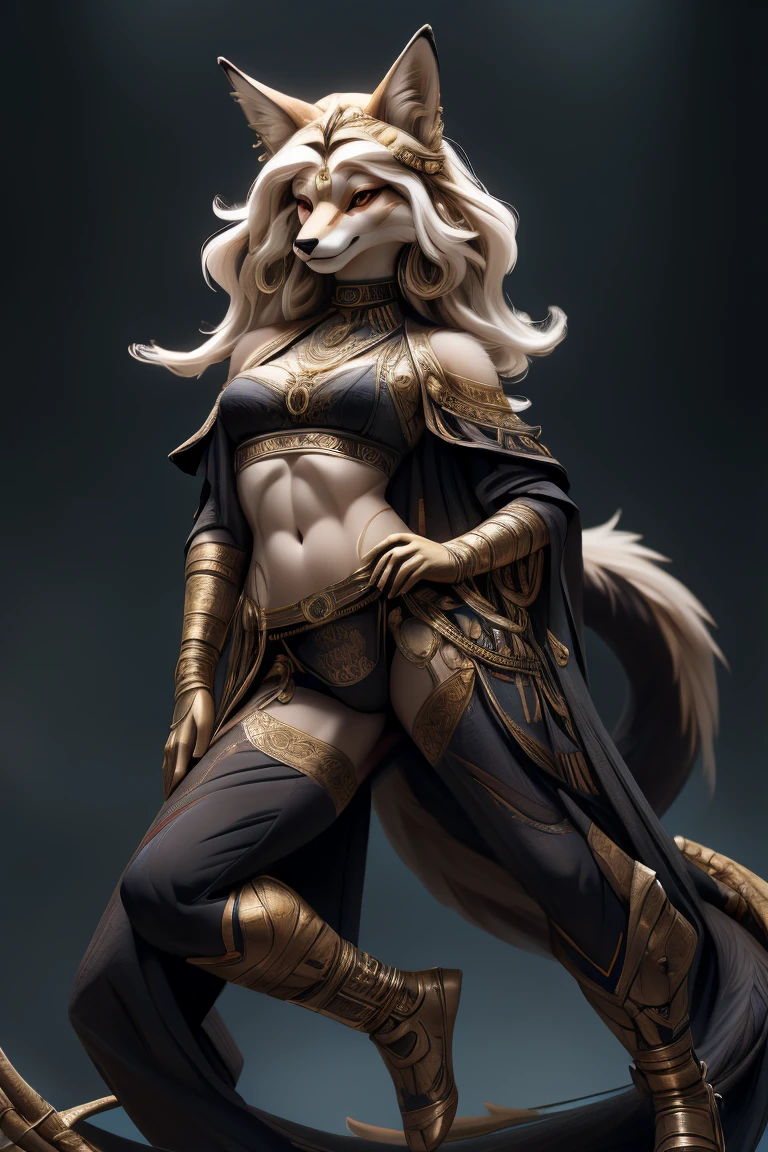 Full body female kitsune character with long hairy tail, wearing sexy underwear, vibrant fur colors, detailed facial features, expressive eyes, soft lips, realistic rendering, high resolution artwork, lighting realistic, a professional illustration, a soft and gentle color palette, dynamic pose, graceful movement, engaging expression, elegant clothing, mystical background, enchanting atmosphere, enchanting and ethereal ambiance, masterfully painted texture on the tail, intricate tail patterns , intricate fur texture, realistic and lifelike depiction, captivating and seductive presence, perfectly proportioned figure, delicate details, fascinating artistic quality.