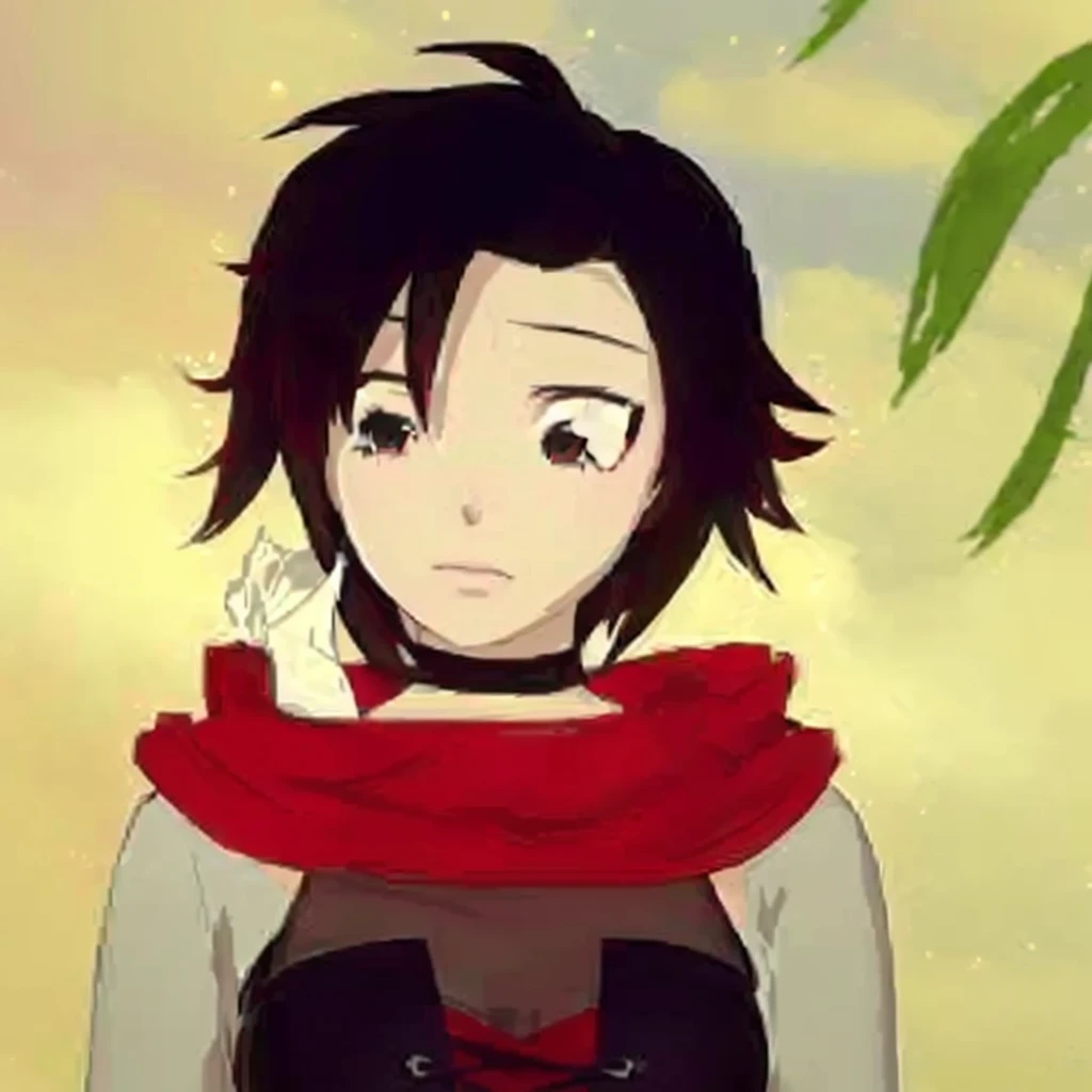 anime neko girl with black hair and red scarf, Ruby Rose RWBY, anime style, in the anime series RWBY, as an anime neko character, anime neko girl of version of Ruby Rose, female anime character, in the anime RWBY, inspired by Ruby Rose, RWBY