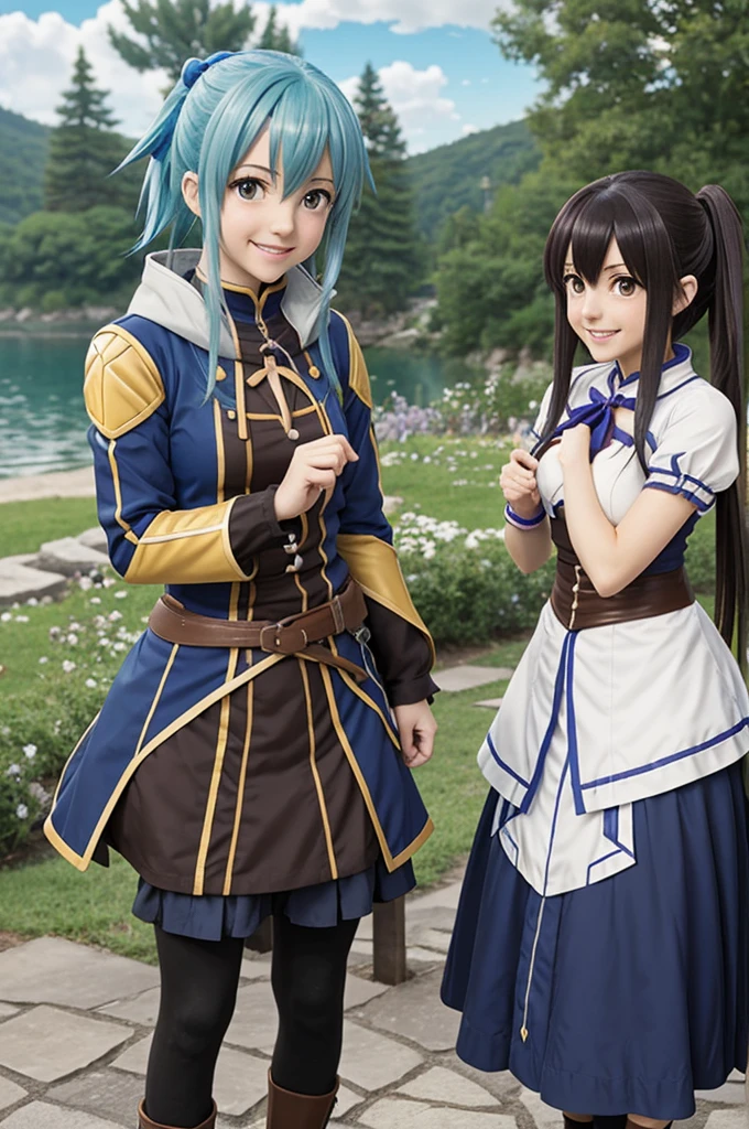 Quiero que aqua, del anime de "Konosuba", este conviviendo con Pecorine, del anime "Princess Connect Re:Dive", de una forma alegre y divertida