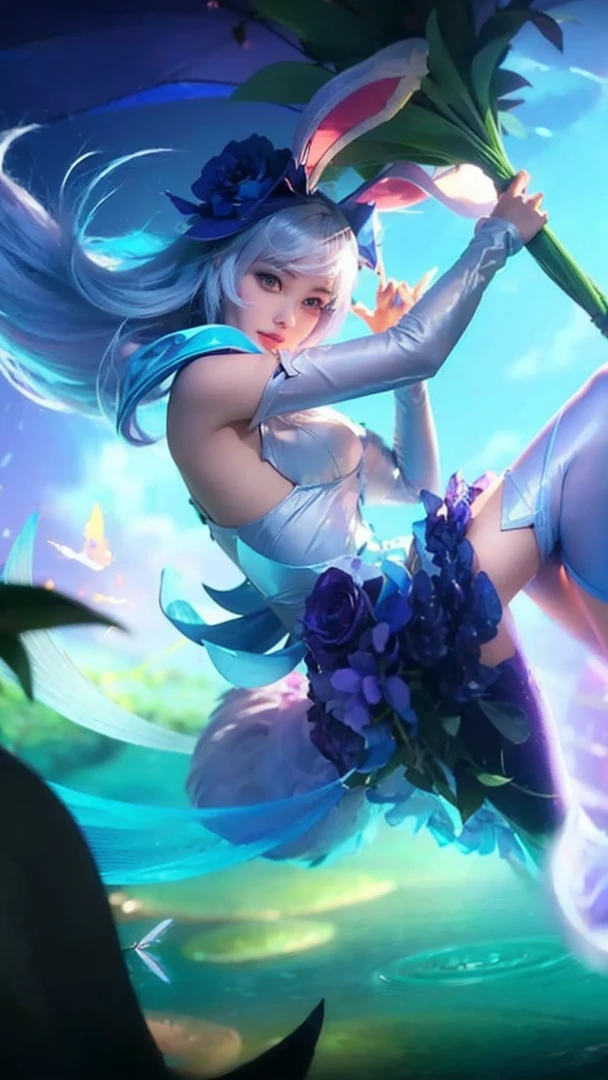 anime girl with long white hair sitting on a rock with a purple umbrella, seraphine ahri kda, ahri, style artgerm, ashe, league of legends character, portrait of ahri, style league of legends, extremely detailed artgerm, irelia, splash art, style of league of legends, from league of legends