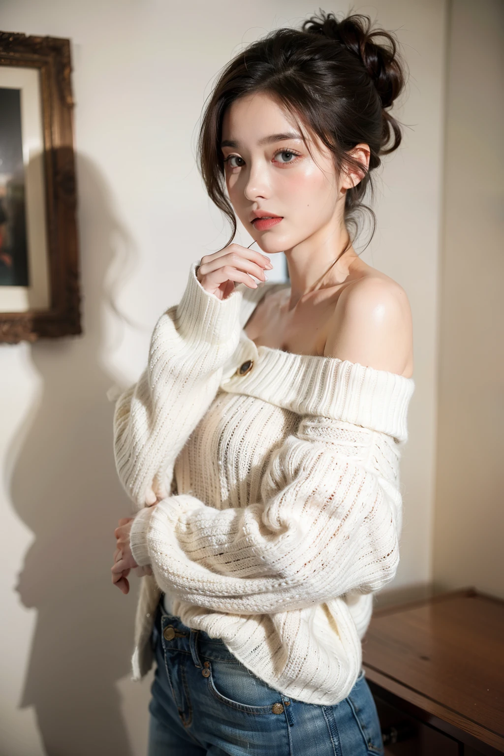 ((best quality)), ((masterpiece)), (detailed), 1 Girl, Off-shoulder sweater,