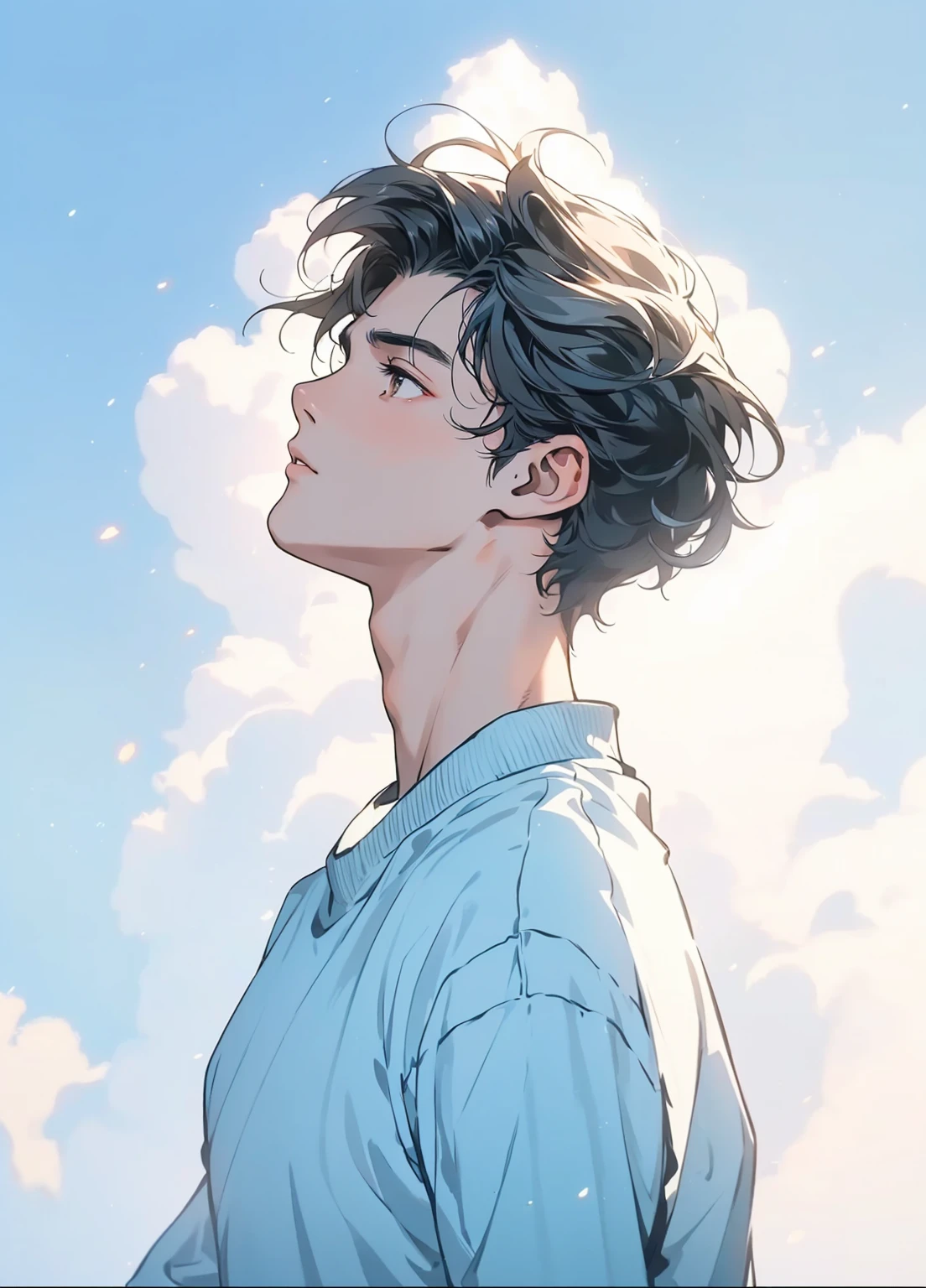 a handsome 18 year old man with black hair wearing a white sweater, upper body, highly detailed, cinematic lighting, best quality, photorealistic, 8k, ultra-detailed, masterpiece