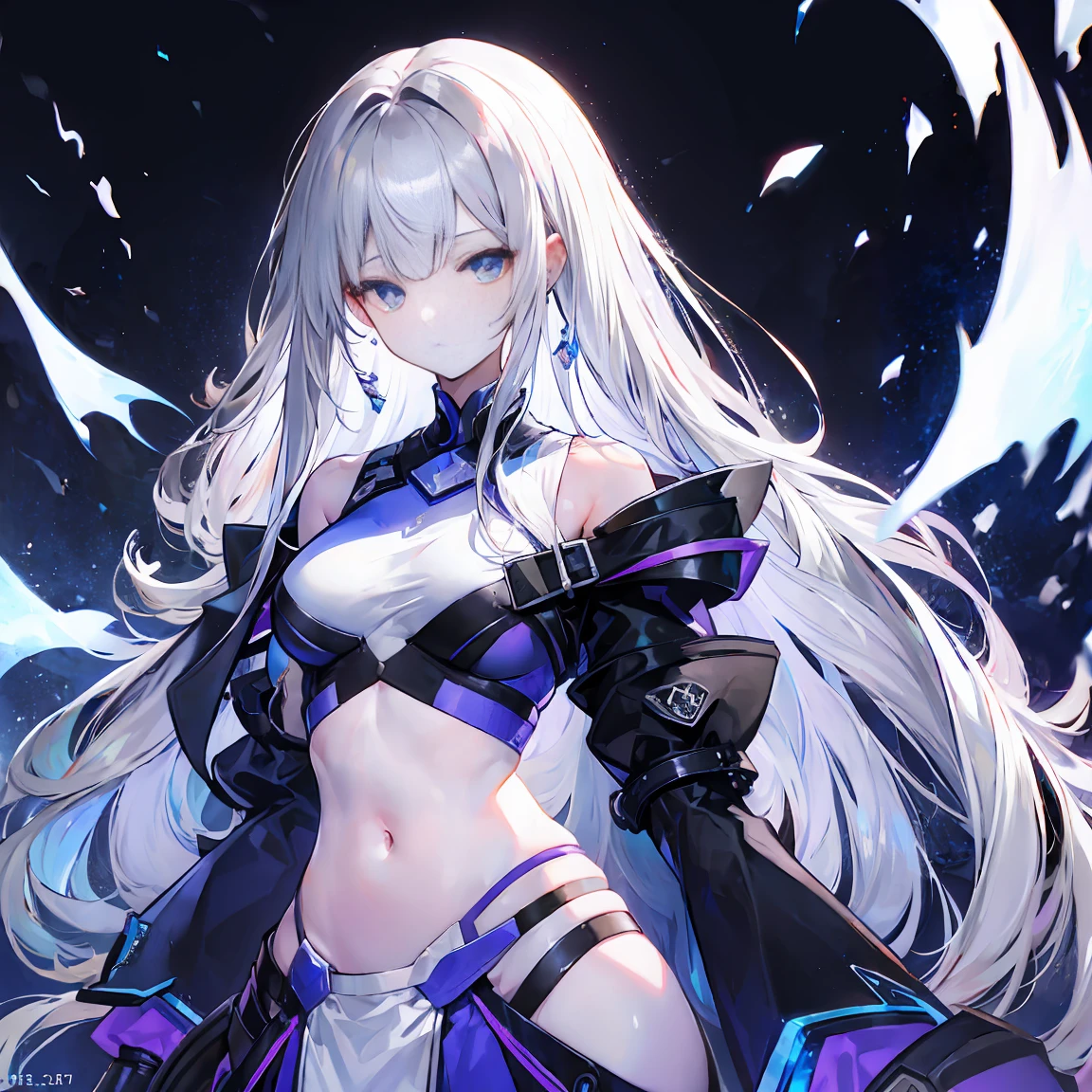 With dark forest background,Light purple gradient hair,asymmetrical hair,((Thick hair 1.8,Clear head outline 1.6)), Shoulder-length hair, messy hair, Very long hair, shiny hair,(long gray hair:1.2),A beautiful girl,(hoodie, Black skirt,Navel,Bare shoulders,)(Separate sleeves,Wide sleeves),(Fingerless gloves),(Transparent clothes transparent 1.8),Perfect body,,(Looks sad,Looks haggard ,Grief,shut your mouth:1.2) ,Upper body photo。(avatar)