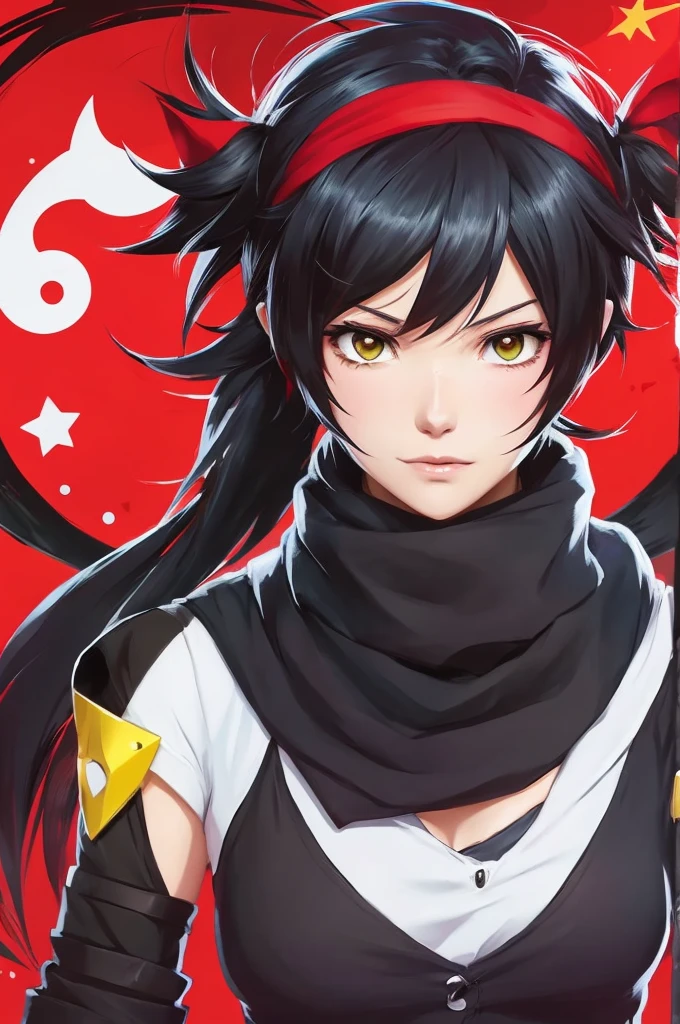 anime neko girl with black hair and red scarf, Ruby Rose as a Neko RWBY, anime style, in the anime series RWBY, as an anime neko character, anime neko girl of version of Ruby Rose, female anime character, in the anime RWBY, inspired by Ruby Rose as a Neko, RWBY