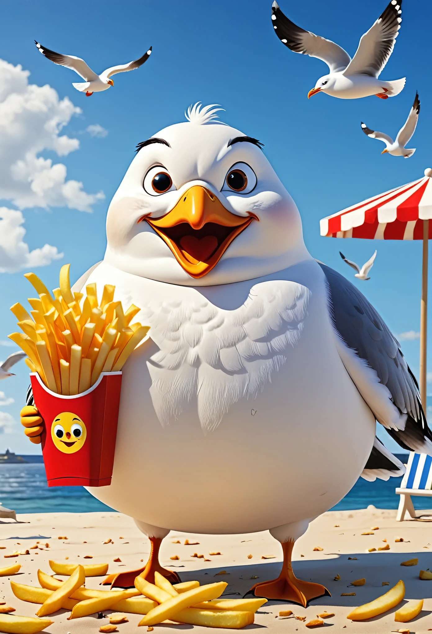 The art of math，Fun illustrations，Beautiful seaside，Fat Mr. Seagull eats French fries again，Enjoy your holiday，Relax，