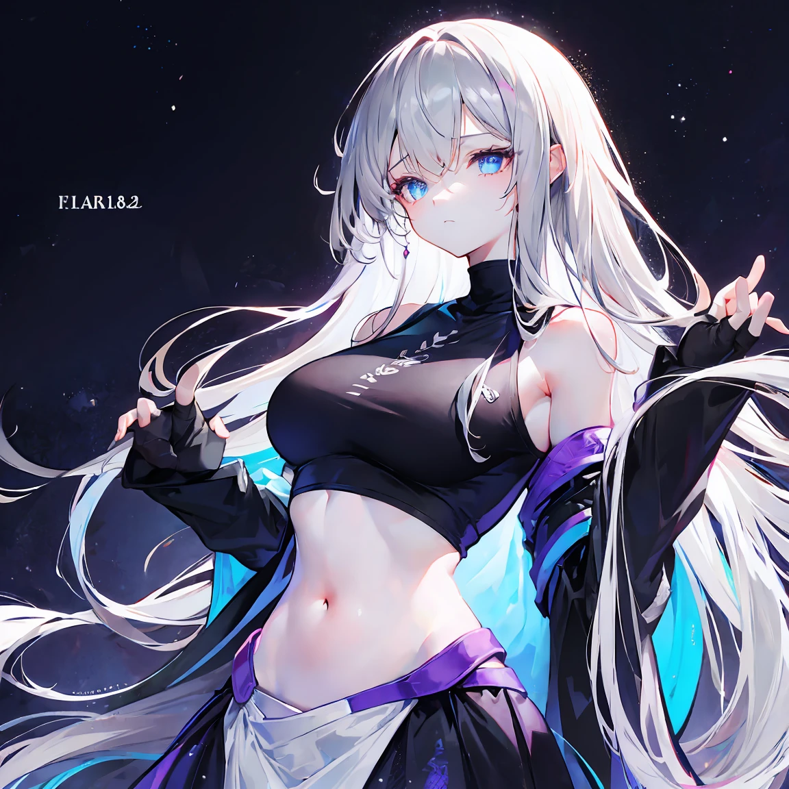 With dark forest background,Light purple gradient hair,asymmetrical hair,((Thick hair 1.8,Clear head outline 1.6)), Shoulder-length hair, messy hair, Very long hair, shiny hair,(long gray hair:1.2),A beautiful girl,(hoodie, Black skirt,Navel,Bare shoulders,)(Separate sleeves,Wide sleeves),(Fingerless gloves),(Transparent clothes transparent 1.8),Perfect body,,(Looks sad,Looks haggard ,Grief,shut your mouth:1.2) ,Upper body photo。(avatar)