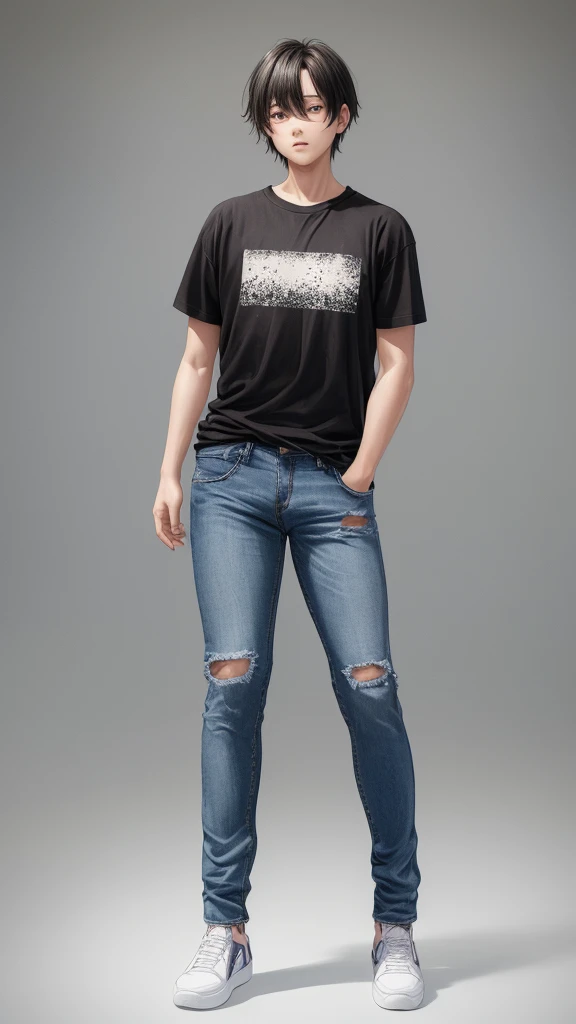 Man, t-shirt, jeans, full body, simple background, 