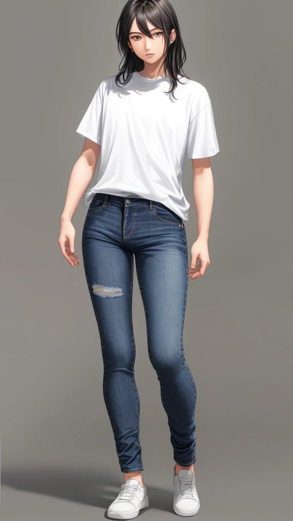 Man, t-shirt, jeans, full body, simple background, 