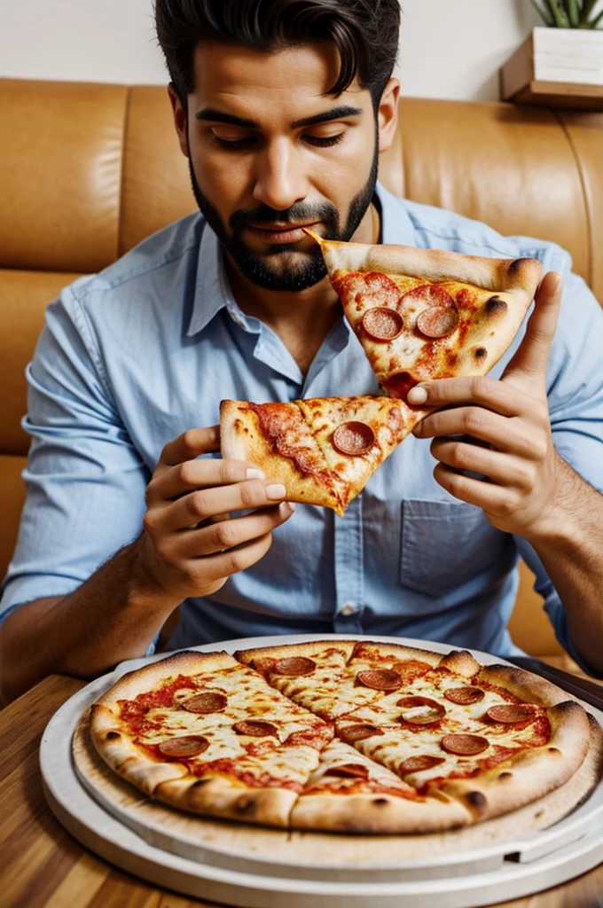 Hombre comiendo pizza