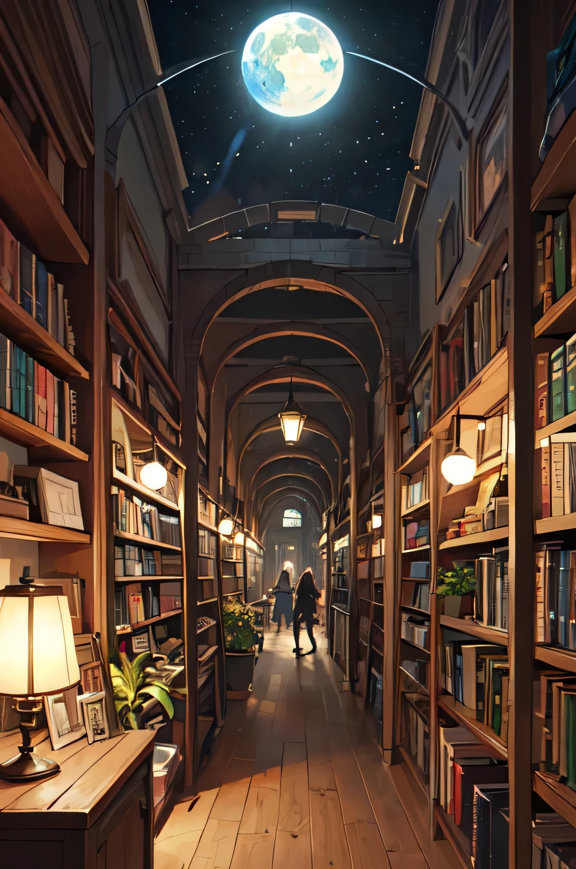 (masterpiece:1.2), Highest quality,Pixiv, Night view,
scenery, human, window, plant, potted plant, indoor, shelf, Wooden floor, lanthanum, lamp, Book, Bookshelf, Blurred, table, bottle, Depth of written boundary, Chair, cup, Fantasy, Barrel, ladder,Funny Times Shop, A bright and colorful place with magical brushes flying around, And smiling, laughing customers.