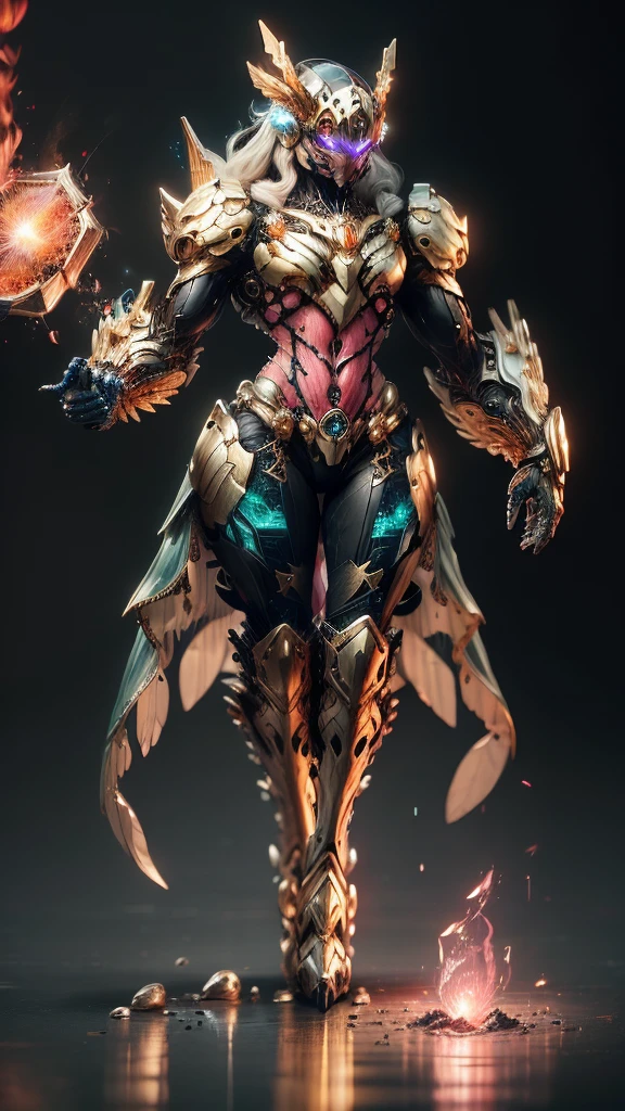 A woman adorned in fantasy-style full-body armor, a crown-concept fully enclosed helmet that unveils only her eyes, a composite layered chest plate, fully encompassing shoulder and hand guards, a lightweight waist armor, form-fitting shin guards, the overall design is heavy-duty yet flexible, (the armor gleams with a golden glow, complemented by red and blue accents), exhibiting a noble aura, she floats above a fantasy-surreal high-tech city, this character embodies a finely crafted fantasy-surreal style armored hero in anime style, exquisite and mature manga art style, (mixture of Queen bee and Spider concept Armor, plasma), ((Element, elegant, goddess, femminine:1.5)), metallic, high definition, best quality, highres, ultra-detailed, ultra-fine painting, extremely delicate, professional, anatomically correct, symmetrical face, extremely detailed eyes and face, high quality eyes, creativity, RAW photo, UHD, 32k, Natural light, cinematic lighting, masterpiece-anatomy-perfect, masterpiece:1.5