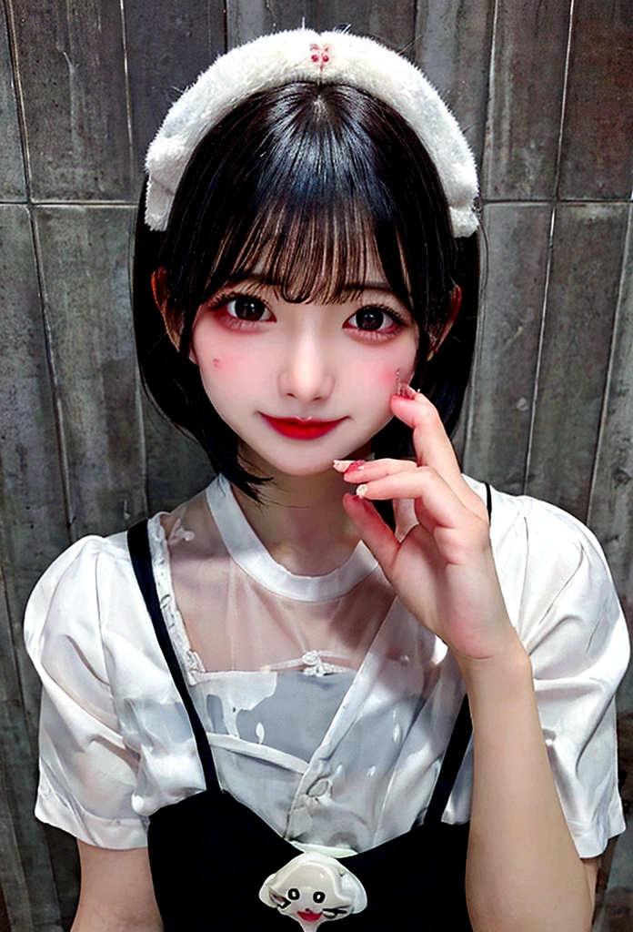Small breasts, Perfect Face, Lick with tongue, Ahegao, Semen on face, One Girl, blush, short hair