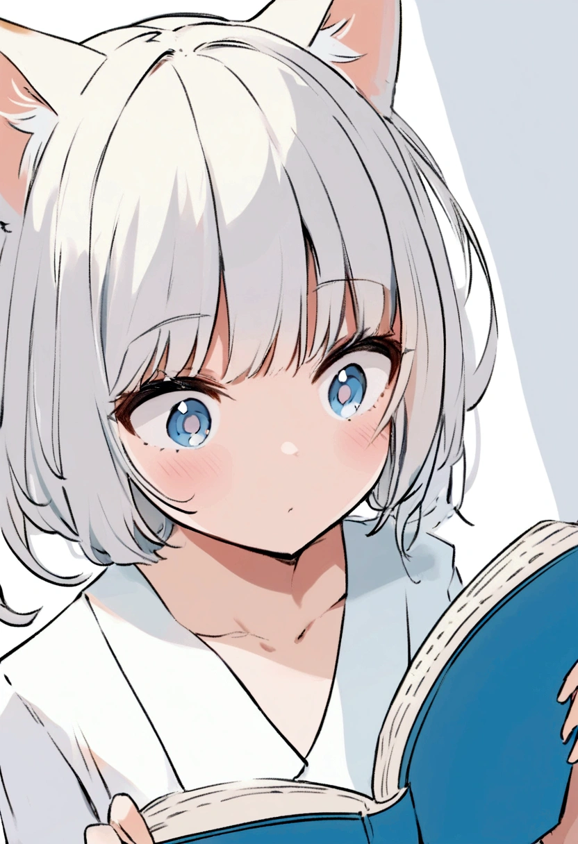 Cute anime cat girl reading a C programming language book looking confused, Standard C programming, high quality, looking at the book