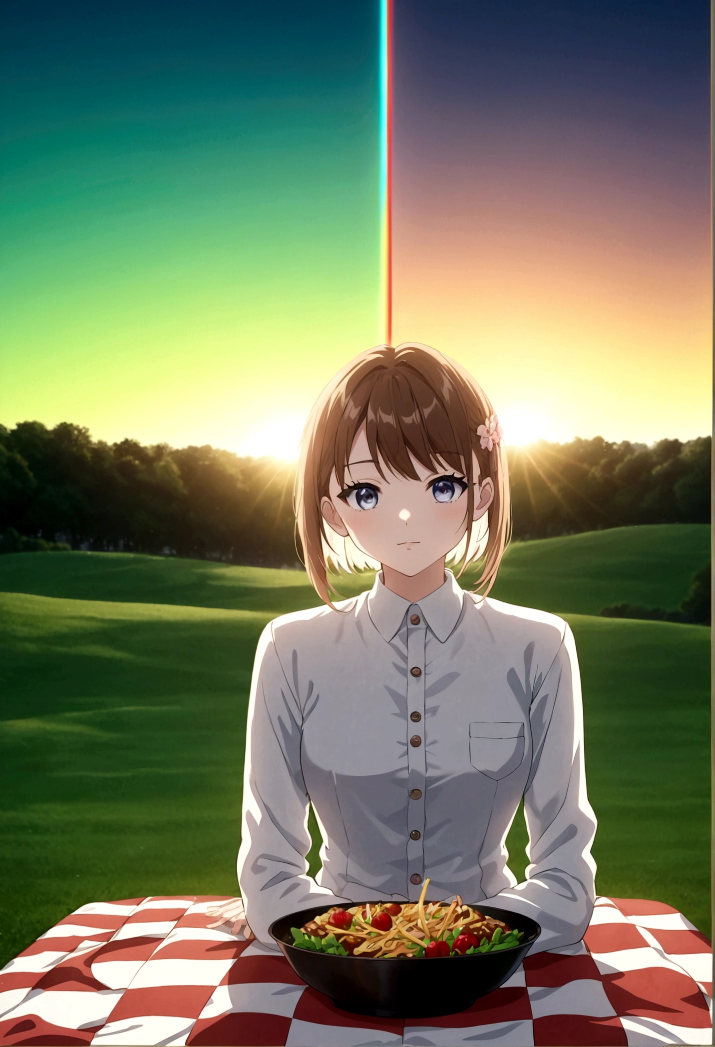 cartoon style, cute Hello Kitty with MR Seagull eat Fries together, picnic, lunch, anime screenshot, source_anime, dramatic composition, cinematic dynamic action scene, vibrant colors, cinematic lighting, dramatic lighting, best quality, masterpiece, very aesthetic, perfect composition, intricate details, ultra-detailed