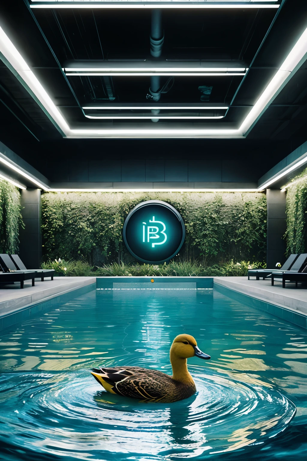 Imagine a dystopian cyberpunk world where ducks are the stars of the digital revolution. Em um canto sombrio da cidade, between blinding neons and data noise flowing, a duck pool materializes as a digital oasis. In this futuristic pool, ducks dive into clear water, refletindo blockchain em vez de luz solar, while crypto transactions flow like digital currents around them. Every dive is an act of rebellion against the centralized system, a celebration of decentralization and digital freedom. Imagine this scenario in a 545 x 127 pixel image, capturing the cybernetic, dystopian essence of this watery duck haven for the web3 era.