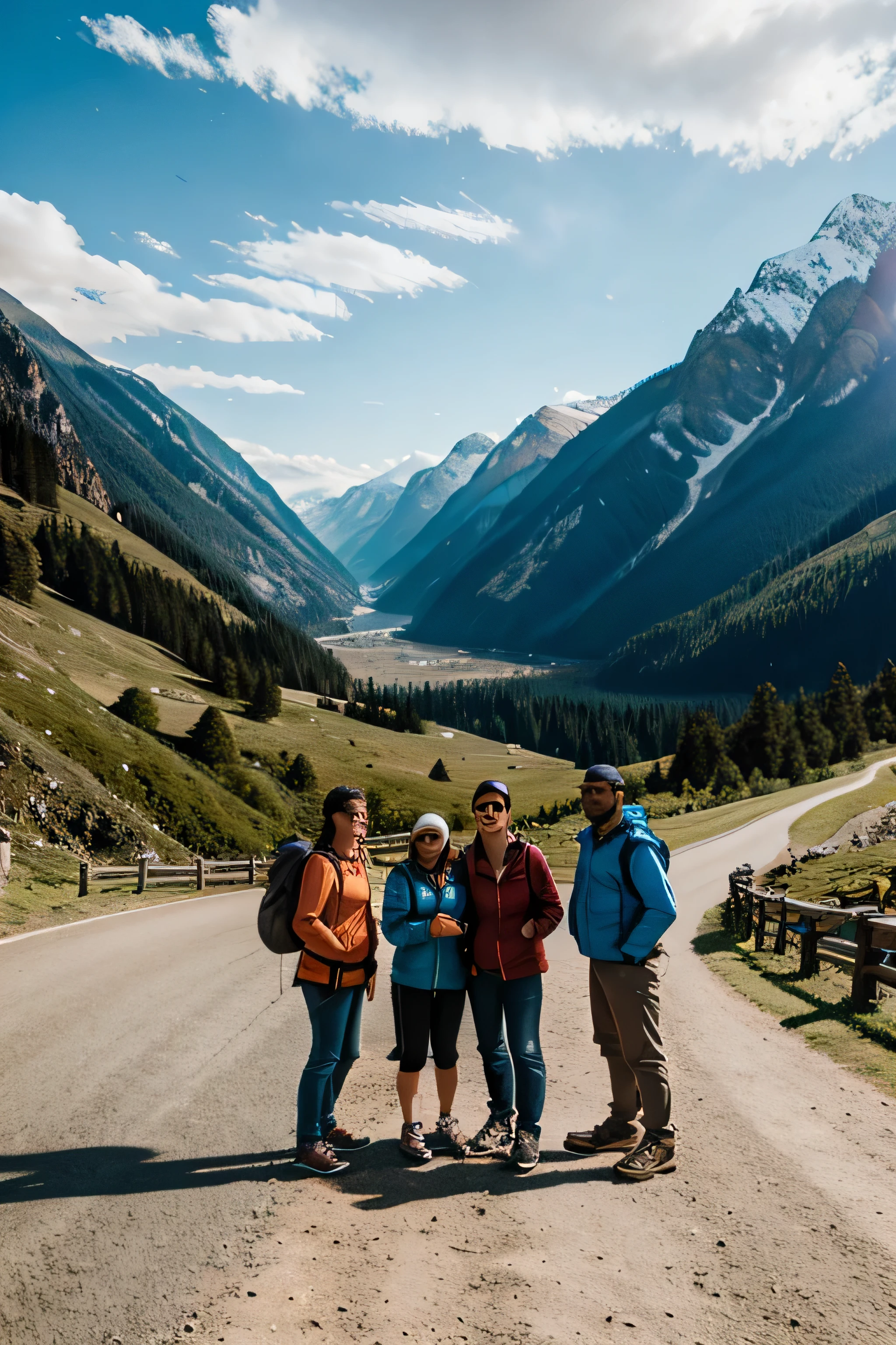 Tourists in mountains