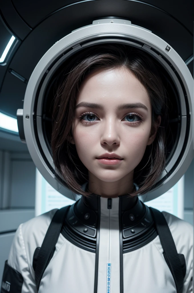 Create an ultra HD image of a scientist in a futuristic laboratory, introducing the Thought Translator Machine, um dispositivo elegante com luzes brilhantes e design moderno.