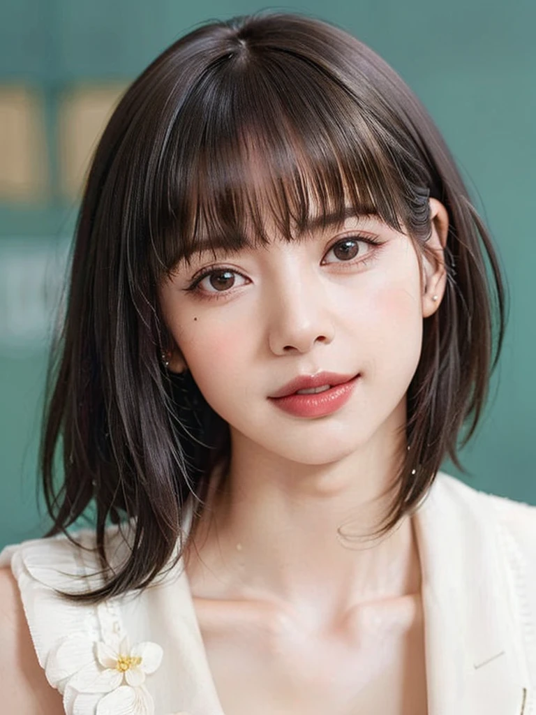 (SFW:1.8、masterpiece, highest quality),1 girl, alone, hyper Realistic, Realistic,Realistic, Looking at the audience, Bright blue-green eyes:1.4,Brunette Short Bob Hair with highly detailed shiny hair, Very delicate and beautiful brightly colored clothing:1.4, Lepangas:1.4), Mouth closed, Upper Body、big chest eye、eyelash、{Huge|big chest|Hugeな|Mega} whole :2, Chest cleavage:2、(((Beautiful and cute bangs:2、Jet Black Hair:2、Add highlights to the eyes:1.4、big chest eye、Short Bob Hair、Glowing Skin:1.4、Looking at the audience、She is very 美しい and cute、Show me your ears、Beautiful long neck、smile、Please close your mouth and laugh、Bangs and beautiful teeth)))、Ideal body type、((school uniform、uniform, blazer、School teacher、Background in front of the school gate、Beautiful cherry blossom tree background))、Beautiful long neck:1.4、(({Huge|big|Huge|Mega} chest, Chest cleavage:2))、(((Portraiture:2、Face close-up:2、Close up of chest:2)))、((Transparency、clear、Transparent beauty、Gloss))、Perfect Anatomy、((Vertical Portrait, Attractive woman))