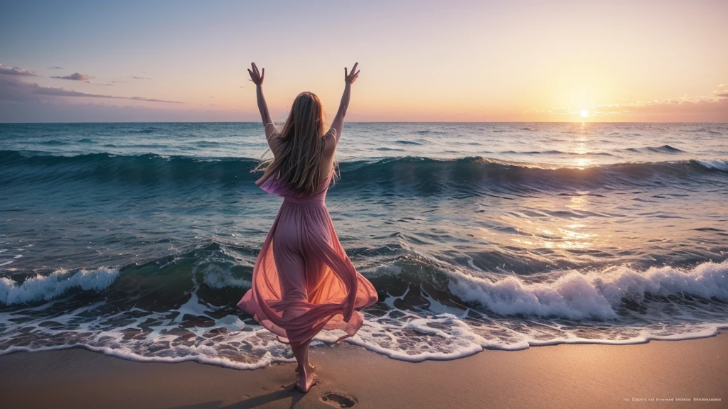 A serene and inspiring cover that captures the essence of faith and tranquility. The background features a calm ocean at sunset, with warm hues of orange, pink, and purple blending harmoniously. In the foreground, a silhouette of a person standing on the shore, arms raised towards the sky in a gesture of worship and surrender. Soft light rays emanate from above, adding a divine touch. The text "Kemuel - Oceanos (Trix & Flix Feat. Shaggy - Like a Superstar Remix)" is elegantly placed at the top, using a gentle, flowing font to convey a sense of peace and reverence. The overall design should evoke a feeling of spiritual connection and uplifting energy.