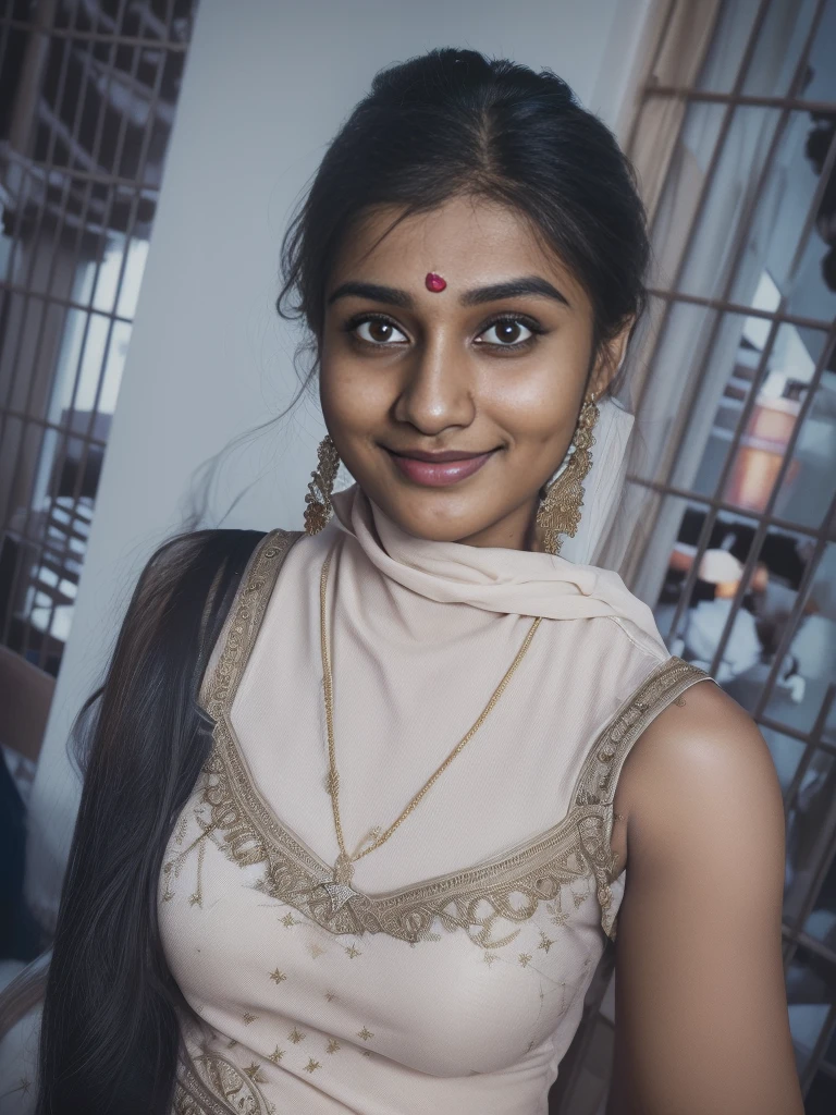 (editorial photograph of a young indian women in closup shoot of vedika), karla ortiz, (highly detailed face:1.4) (smile:0.7) (backround 5 star hotel , moody, private study:1.3) POV, by lee jeffries, nikon d850, film stock photograph ,