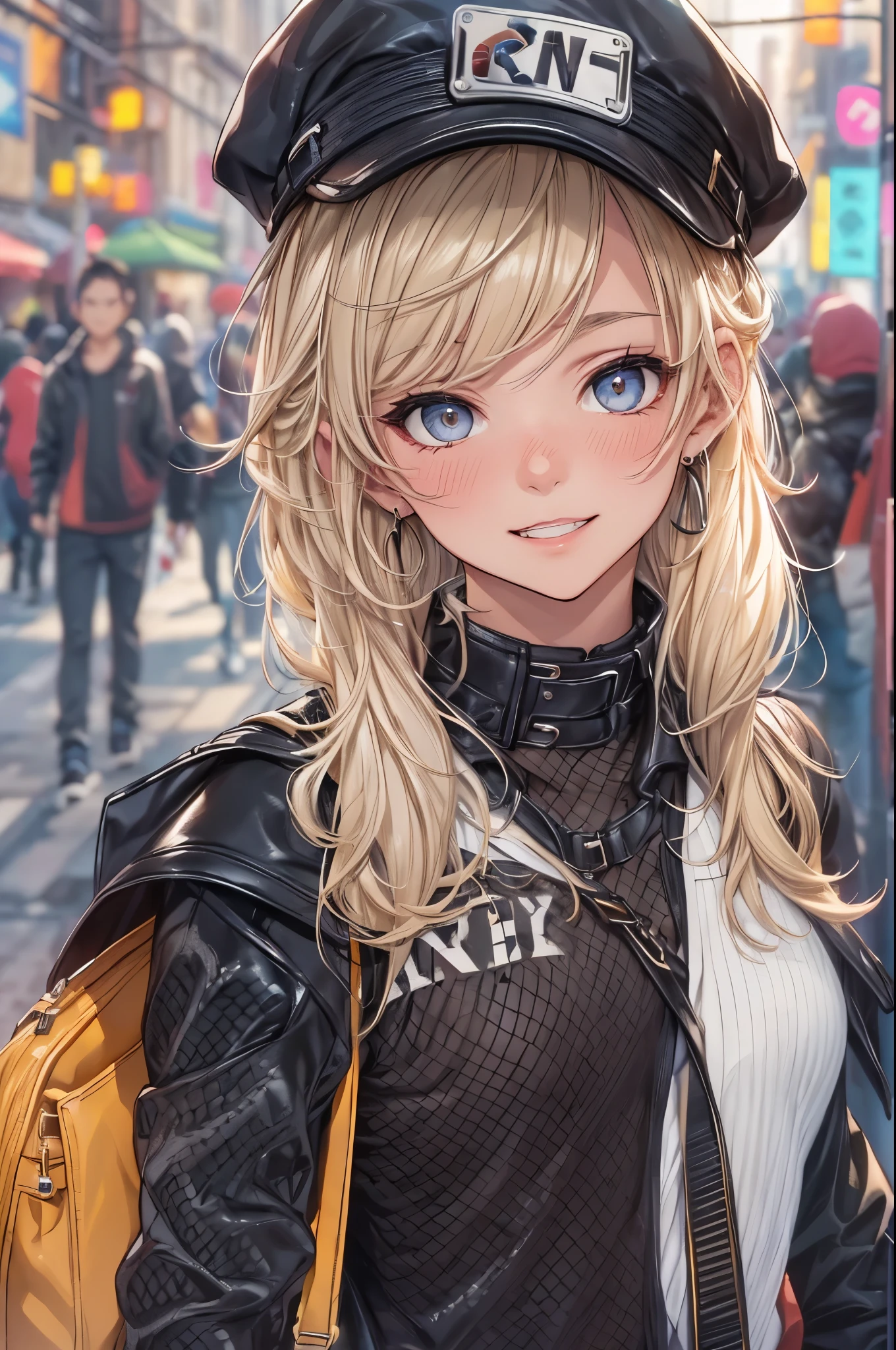 "best quality,ultra-detailed,((background:outside the park1,8)),(one 16 years old boy),(full body),portraits,((sissy boy,tomboy,FemBoy,trap1,8)),bulge1,8,(natural makeup),black choker,necklace,earrings,(short blonde hair),boy's face,boys body,((nose-blush)),((grin)),((street-casual-style)),(Parker),(fishnet-pantyhose),(engineer-boots),(he’s having shoulder bags),vibrant colors,soft lighting"