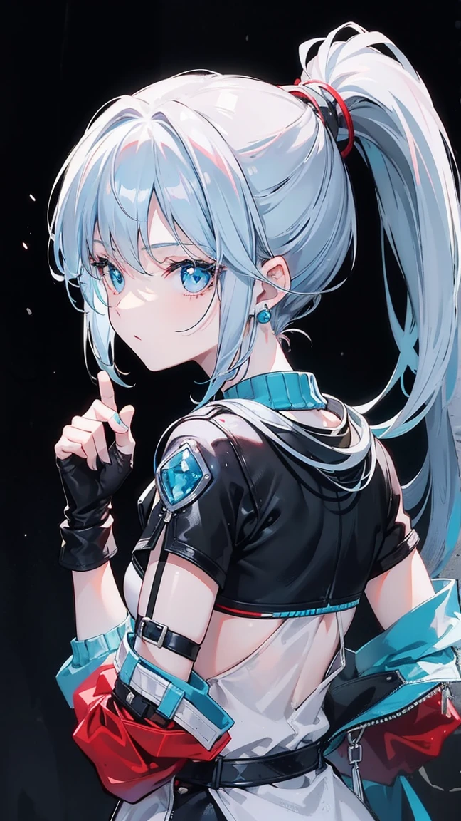 Sora Ginko, null silver,short hair, Silver Hair, blue eyes, hair band,happy smile, smile, Open your mouth,Blue Tank Top,Heart Necklace,Skinny jeans,Stiletto heels,Daytime,Clear skies,Walking,whole bodyがイラストに入るように, break looking at viewer, whole body, break outdoors, Building district, break (masterpiece:1.2), Highest quality, High resolution, unity 8k wallpaper, (shape:0.8), (Beautiful and beautiful eyes:1.6), Highly detailed face, Perfect lighting, Extremely detailed CG, (Perfect hands, Perfect Anatomy),ginkgo, blue eyes, Silver Hair,