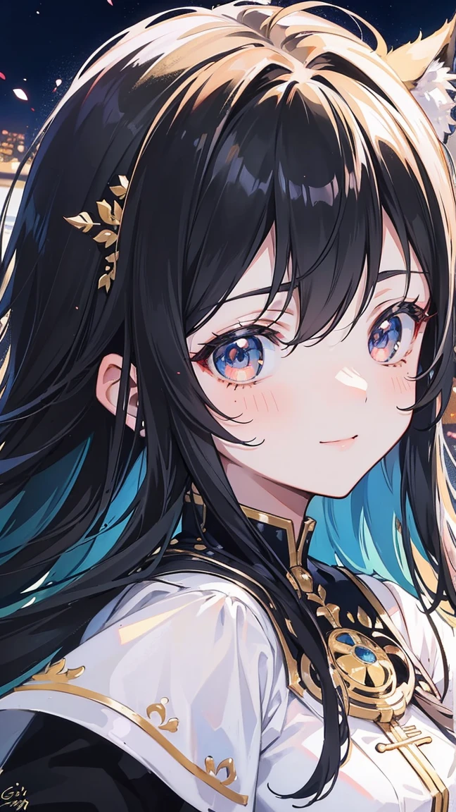 masterpiece, best quality, {best quality}, {{masterpiece}}, {high resolution}, Key Points, Anime style, Cartoon closeup of a lady, Girls Design, portrait, Gisha, Anime Character, Long hair, Black Hair, Direct vision, Hair covers the ears, Happy, Delicate and powerful appearance, Dissonance, High target, freckle, Smile, Chic clothing