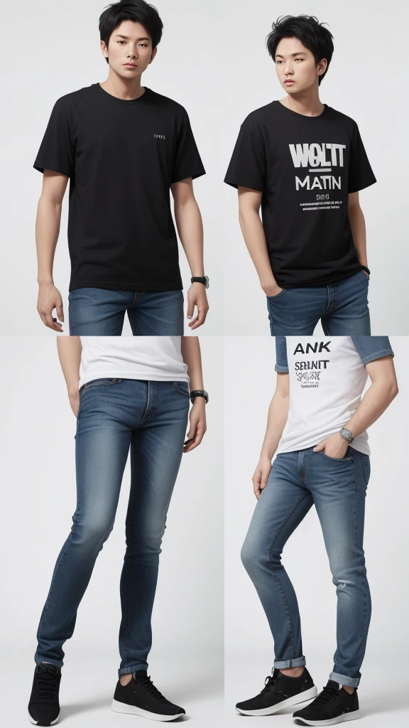 Man, t-shirt, jeans, full body, simple background,