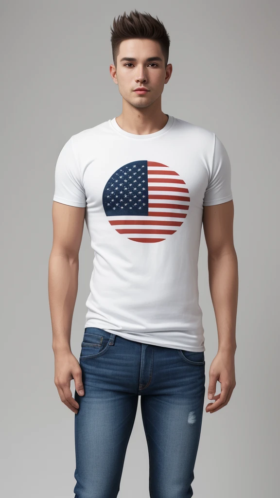 American Man, t-shirt, jeans, full body, simple background,