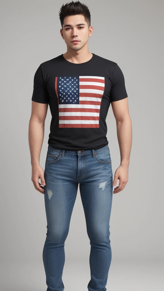 American Man, t-shirt, jeans, full body, simple background, 