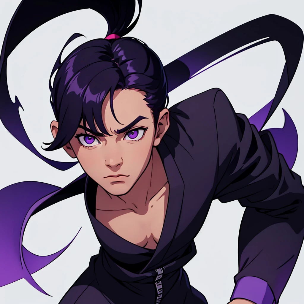 short black hair, highres, high resolution, masterpiece, wide purple eyes, talking, stoic, confident, masterpiece, best quality, highres, 1 man, Ghetto Suguru jujutsu kaisen, quiff haircut, black hair, short hair, teenager, colorful hair, light background, full body, teenager, colorful parts, symbols, dark , bold, realistic mixing dark lines and loose lines, bold lines, on paper, human man, full body, intimidating pose, stylish outfit, dark theme, beautiful, pretty, modest, standing, male, sharp chin, high cheekbones, white background, highres, high resolution, masterpiece