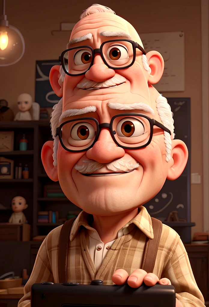 bald grandpa without glasses playing video games