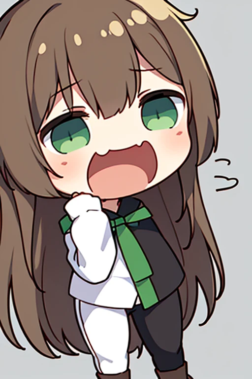 (masterpiece, high quality, lifelike, Ultra Detailed, Remarkably high quality, Anime chibi style:1.5) 1 boy, 18 years old, Name Kazuma Satou from KonoSuba: God's Blessing on This Wonderful World!, Kazuma Satou is dressed in a green and black tracksuit and later on adorns a green cape with a golden stripe around the edges, a gray shirt with a white tunic, gray pants, dark brown boots with his natural attributes adorning brown hair and green eyes. Kazuma is screaming "GYAAAHHHHHH!!!" from a nightmare, Funny, sarcastic, Anime style.