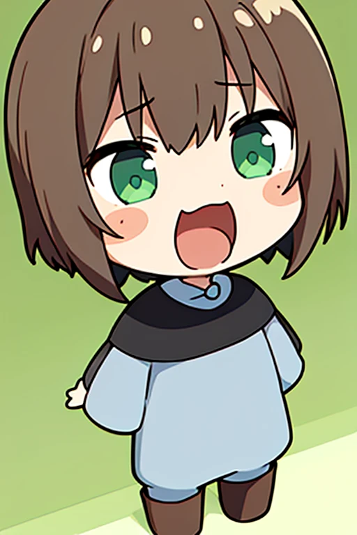 (masterpiece, high quality, lifelike, Ultra Detailed, Remarkably high quality, Anime chibi style:1.5) 1 boy, 18 years old, Name Kazuma Satou from KonoSuba: God's Blessing on This Wonderful World!, Kazuma Satou is dressed in a green and black tracksuit and later on adorns a green cape with a golden stripe around the edges, a gray shirt with a white tunic, gray pants, dark brown boots with his natural attributes adorning brown hair and green eyes. Kazuma is screaming "GYAAAHHHHHH!!!" from a nightmare, Funny, sarcastic, Anime style.