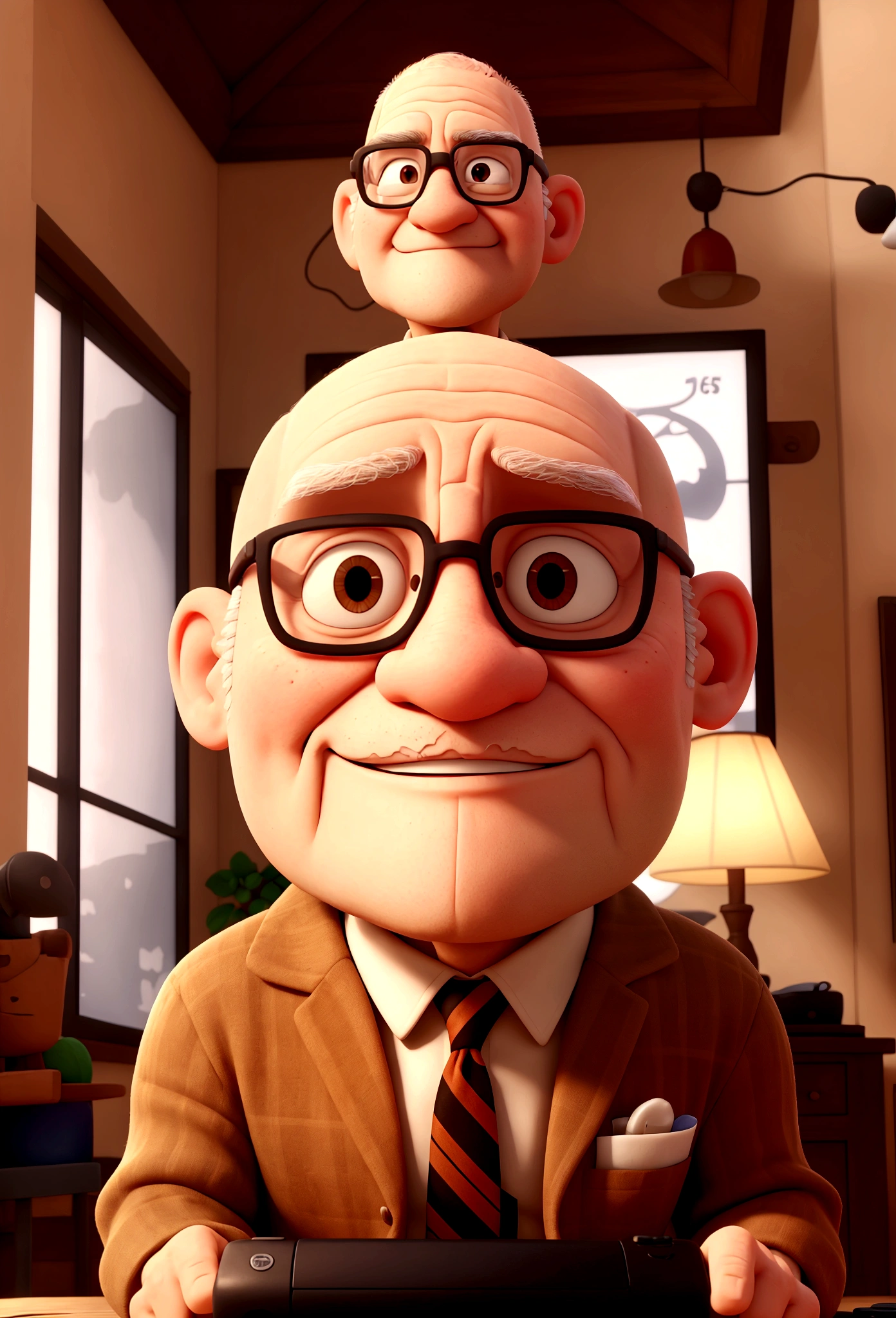 bald grandpa without glasses playing video games