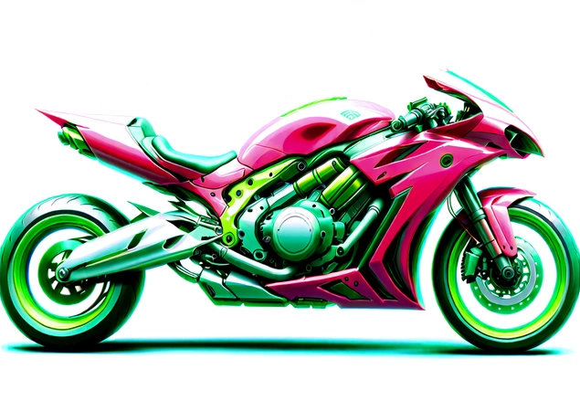 brightly lit motocicleta with a pink and green design on the front, futuristic motocicleta, 3d rendering cycles, motocicleta, cycle renders4d, in digital illustration style, motocicleta concept art, cycle render, estilo de arte futurista, 8k octane 3D rendering, daniel maidman octane rendering, hyper-detailed 3D rendering, hyper-detailed 3D rendering, estilo de arte cyberpunk