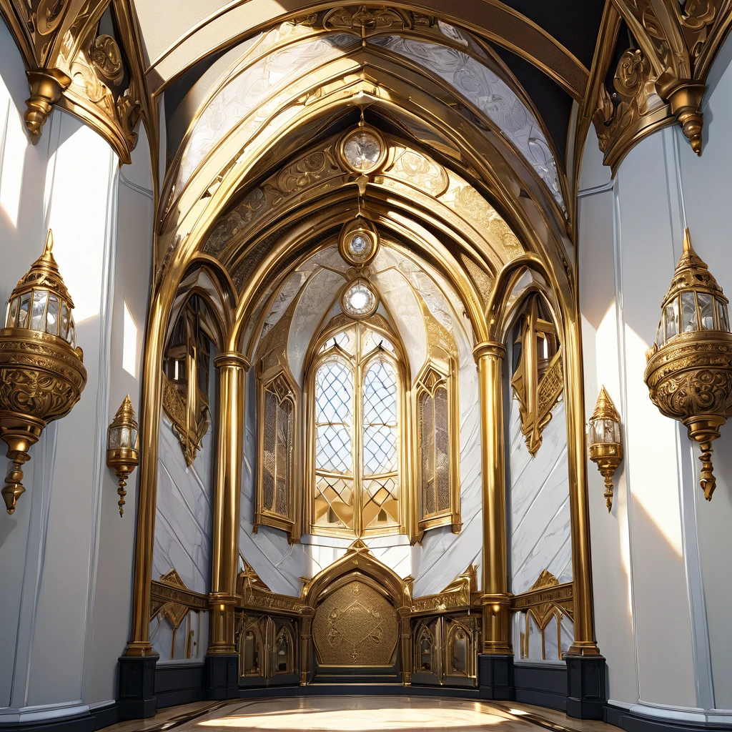 Highest quality, Super quality, 16K, Incredibly absurd, Very detailed, 2.5D, delicate and dynamic, Stucco marble pattern, Crystal and gold-plated metal, Northern Renaissance architecture, imitate the shape of something, 光とShadowで表現される立体感, Shadow, modern art